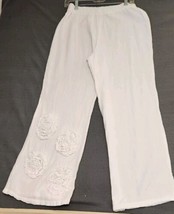CottonWays Pants Gauze 3-D Big Flowers White Size 2 Womens Med Elastic Pull-On - £19.55 GBP