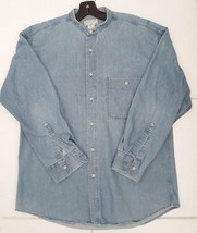 VTG Natural Issue Alternatives Blue Denim Shirt Band Collar L/S Cotton Mens SZ M - £23.21 GBP