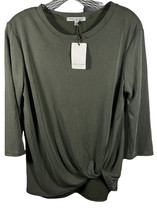 Green Envelope Women&#39;s Front Twist 3/4 Sleeve Modal Top Blouse Size XS Green - £15.62 GBP