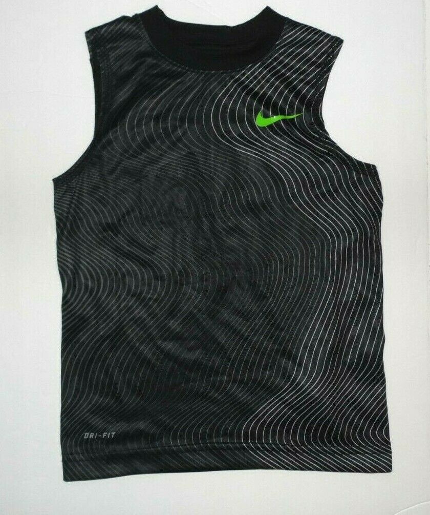 Nike Boys Sleeveless Shirt The Nike Tee Black White Dri Fit Size 4 NWT - £11.19 GBP