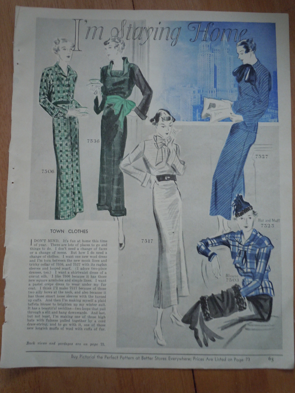 Vintage I&#39;m Staying Home Fashion Print Magazine Advertisement 1935 - $4.99