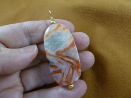 (J-199-1) oval White Mexican Lace Agate gemstone gem wired gold tone PENDANT - £15.50 GBP