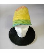Crochet Knit Beanie Hat Handmade Color Block  Yellow Green Peach Teen/Ad... - $181.86 MXN