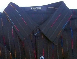 French Cuff Long Sleeve XL Shirt Step One Black w Fine Line Colorful Str... - $11.88