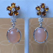 Peach Moonstone/ Citrine/ Zircon Platinum over Sterling Silver Earrings 9.40ctw - $69.95