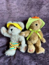 Lot of Boyds Small Tan &amp; Brown Plush in Swim Trunks or Green &amp; Pink Beach Hat - £8.84 GBP