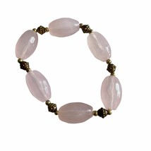 AVON Bold Beaded Stretch Bracelet Pink Pastel Gold Tone Beads - $16.39