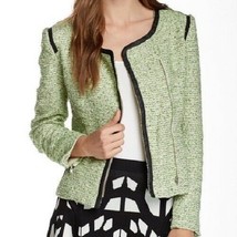 Romeo &amp; Juliet Couture Women&#39;s Faux Leather Trim Tweed Jacket in Lime size M NWT - £71.31 GBP