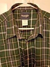 Men&#39;s Wrangler Western Shirt Long Sleeve Pearl Snaps 2XL Plaid Blue Green - £11.68 GBP