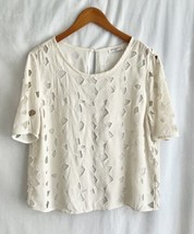 Equipment Femme Women Cut Out Silk Blouse LARGE Ivory White Career Romantic - $39.99