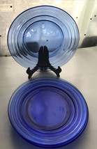 Lot Of 5 Vintage Cobalt Blue Glass Dinner Plates Diameter 9” Ribbed Edge - £22.25 GBP