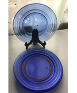 Lot Of 5 Vintage Cobalt Blue Glass Dinner Plates Diameter 9” Ribbed Edge - $27.77