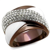TK2765 Two Tone IP Light Brown (IP Light coffee) Stainless Steel Ring with Top - £31.96 GBP