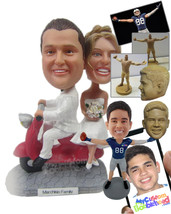 Personalized Bobblehead Wedding Couple Wearing Bridal Attire Sitting On A Scoote - £192.22 GBP