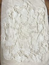Vintage Hand Crocheted Doilie 34x36 White Ivory Poinsettia  Star Design Decor - £17.38 GBP