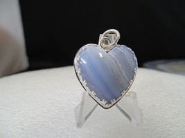 Handcrafted African Blue Lace Agate Heart Set In Sterling Silver, Sterling Chain - £115.90 GBP
