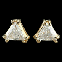 1 Ct Trillion Cut Solitaire Simulated Diamond Stud Earrings Yellow Gold Plated - £53.67 GBP