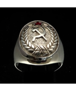 Sterling silver ring Hammer and Sickle in Laurel wreath with Red enamel ... - £64.51 GBP+