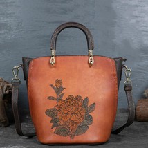 2022 New Women Handmade Handbag Retro First Layer Cow Leather Bucket Bag Nationa - £114.34 GBP