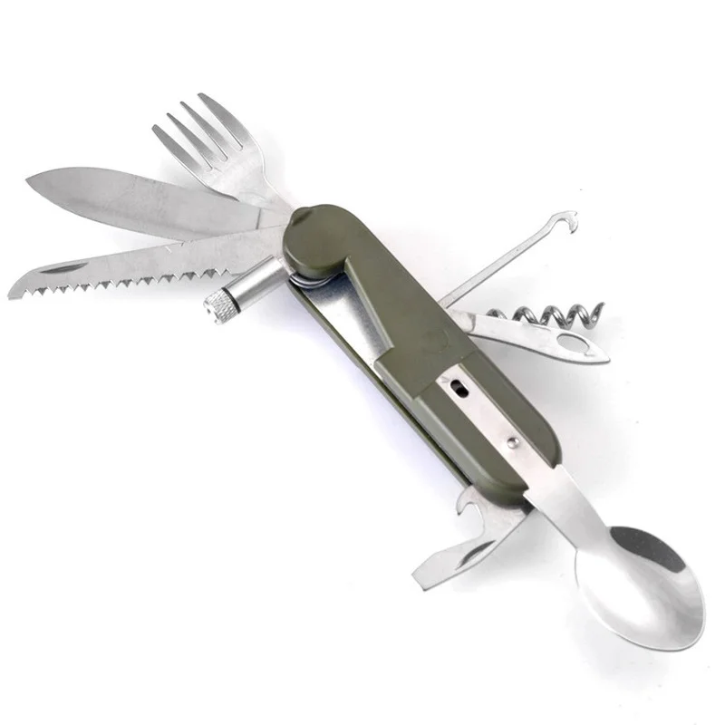 Army Green Folding Portable Stainless Steel Camping Picnic Cutlery Knife Fork - £15.63 GBP