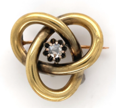 14k Gold Georgian Rose Cut Genuine Natural Diamond Pin Tri-Circle Knot (#J6255) - $628.65