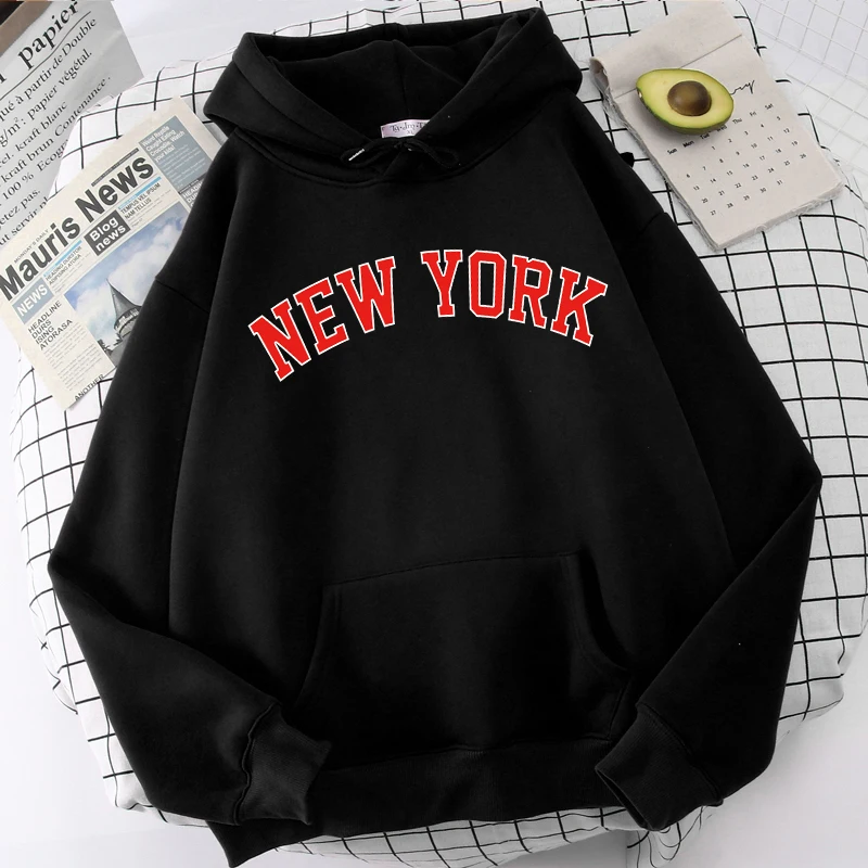  Women Hooded Sweatshirt Velvet Winter Men&#39;s NEW YORK Printing Hoodie Female Cli - £71.89 GBP