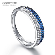 Trendy Women Style Pure 925 Sterling Silver Ring Blue Crystal White Zircon Row e - £21.33 GBP