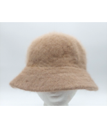 Kangol Style Angora Bucket Hat Tan One Size Y2K Fuzzy Hip Hop Rabbit Fur Blend - £15.07 GBP
