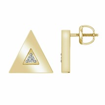 10k Yellow Gold Plated Diamond Triangle Shape Stud Earrings With Screw Back - £51.57 GBP