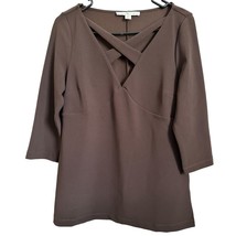 Boston Proper Women&#39;s Blouse Medium Brown Nylon Spandex Criss Cross Pullover - £9.69 GBP