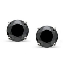 2.00 Carat 14K White Gold Round Black Diamond Stud Earrings Solid Setting Push - £89.52 GBP