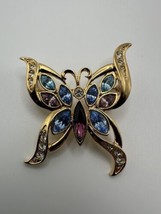 Vintage Gold Crystal Butterfly Colorful Brooch 5.3cm - £18.79 GBP