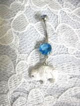Real Hand Painted 3D White Tatanka Buffalo On Blue Clear Cz Belly Button Ring - £6.68 GBP