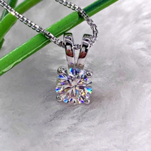 2Ct Round Cut Real Moissanite Solitaire Pendant 925 Sterling Silver Necklace - £76.71 GBP