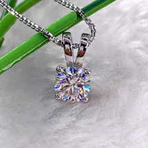 2Ct Round Cut Real Moissanite Solitaire Pendant 925 Sterling Silver Neck... - £76.71 GBP