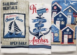 Set Of 3 Different Printed Towels (14"x24") Nautical,Summer Themed Collection,Tl - $14.84