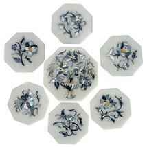 Mother Of Pearl Inlay Coasters Set With Holder Made Of Natural White mar... - $231.83