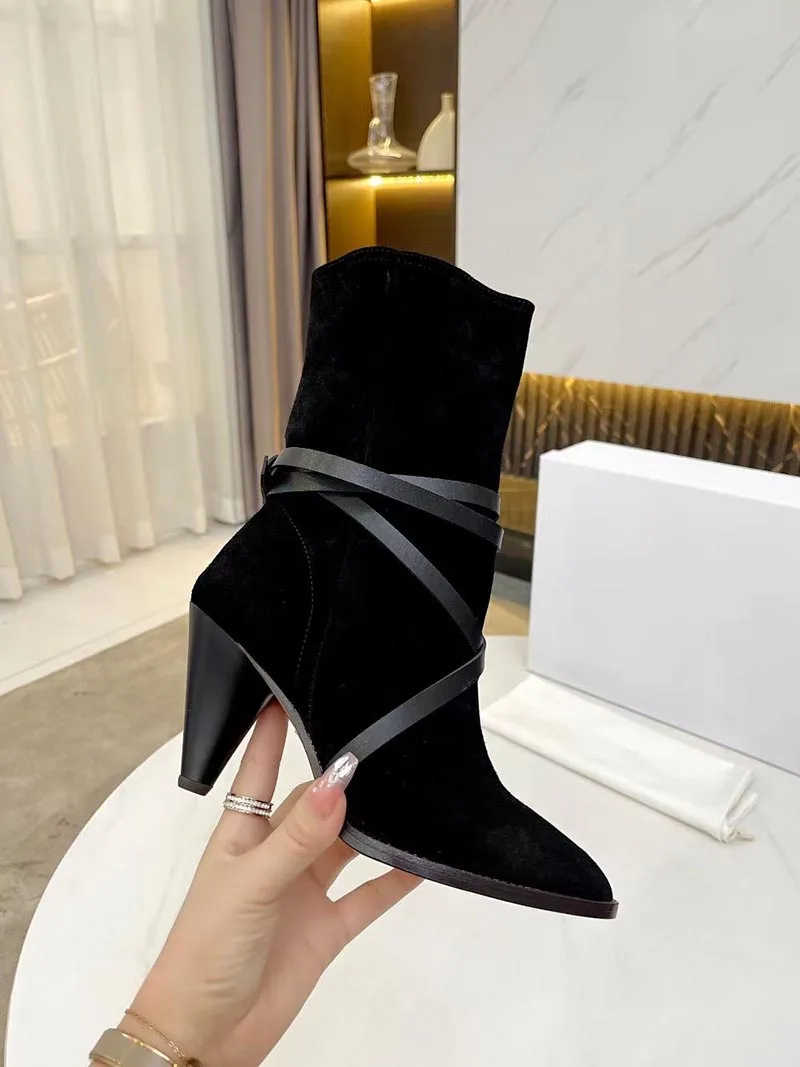 Autumn and Winter Ankle Boots  Low Heel Pointed Toe  Boot Embossed Rivet... - $142.00