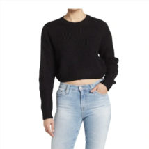 Elodie Women&#39;s size Small Cropped Crewneck Sweater Ribbed Knit Black  - £27.84 GBP