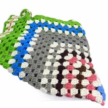 VTG Crochet Blanket 37x37 Green Blue White Lapghan Afghan Sofa Throw Handmade  - £14.33 GBP