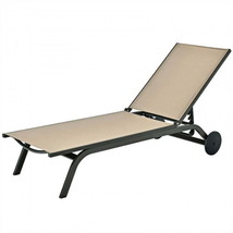 Aluminum Fabric Outdoor Patio Lounge Chair with Adjustable Reclining -Brown - £134.56 GBP