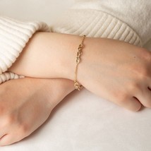 14K Yellow Gold Circle Chain Link Love Knot Bracelet 7&quot; - £243.84 GBP