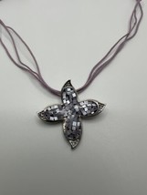 Vintage Purple Sterling Silver Abalone Inlay Flower Pendant Necklace 17.... - $29.70