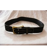 Vintage Womens Black Stitched Leather Sweade Double Notch Belt - $32.07