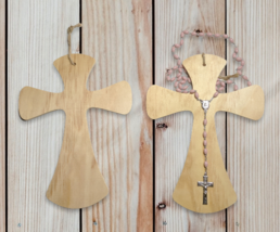 Wooden Cross Unfinish Set  And Pink Beaded Cross Necklace - £18.47 GBP