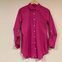 Fuchsia Pink Shirt Women Large 10 Button Down Business Top Blouse Spring Summer - £17.22 GBP