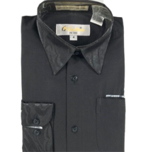 Gian Mario Boys Black Dress Shirt Long Sleeves Partial Satin Collar Cuff... - $19.99