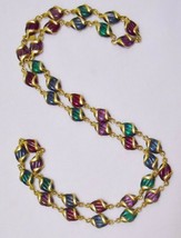 Swarovski Vtg Art Glass Statement Necklace Gold Tone Green Blue Red Purple 36&quot; - £117.95 GBP