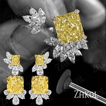 ZAKOL 2PC Jewelry Set for Women Wedding Earrings Ring Set Yellow Square Cubic Zi - £18.42 GBP