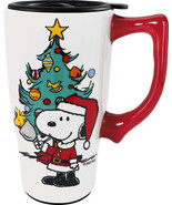 Snoopy Woodstock 12588 Christmas Ceramic Coffee Tea Travel Mug Cup 18 oz... - £23.29 GBP